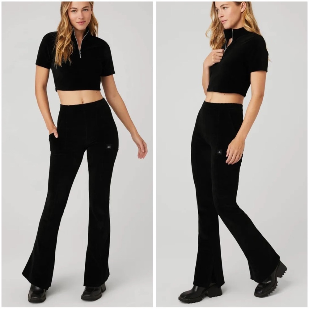 ALO YOGA Micro Corduroy High-Waist Winter Break Flare Pants Size L Y2K Stretchy